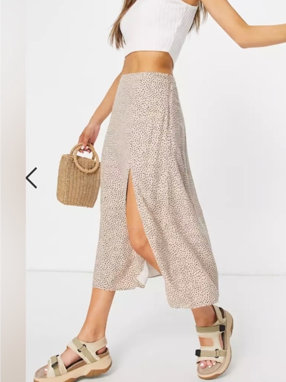 Abercrombie & Fitch Beige Printed Midi Skirt with Side Slit